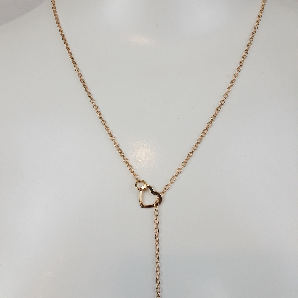 Minimalist Dainty Gold Double Heart Lariat Necklace - Picture 8 of 8